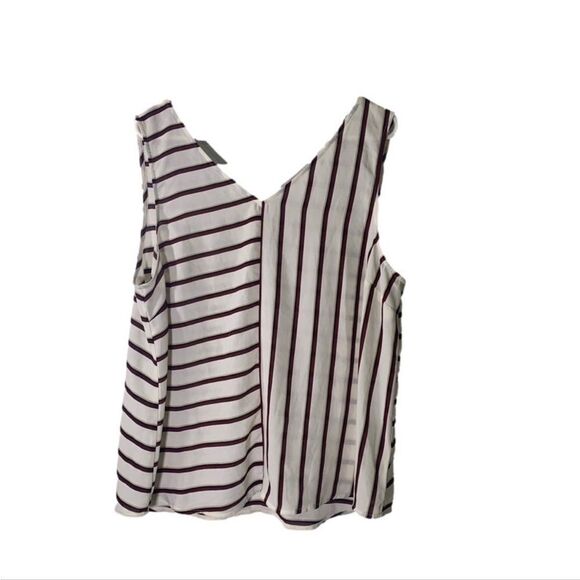 Maurices XXL Cream, Black and Maroon Mixed Stripe V Neck‎ Tank Top - Picture 2 of 5